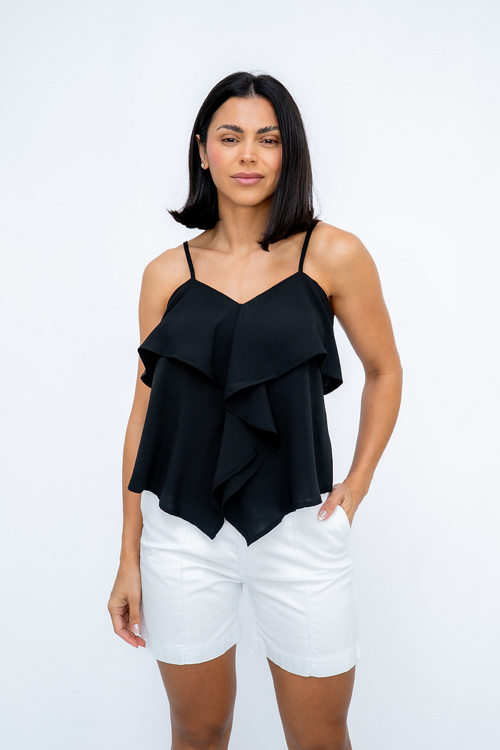 Regata com Babados e Alças Regulavéis Preta