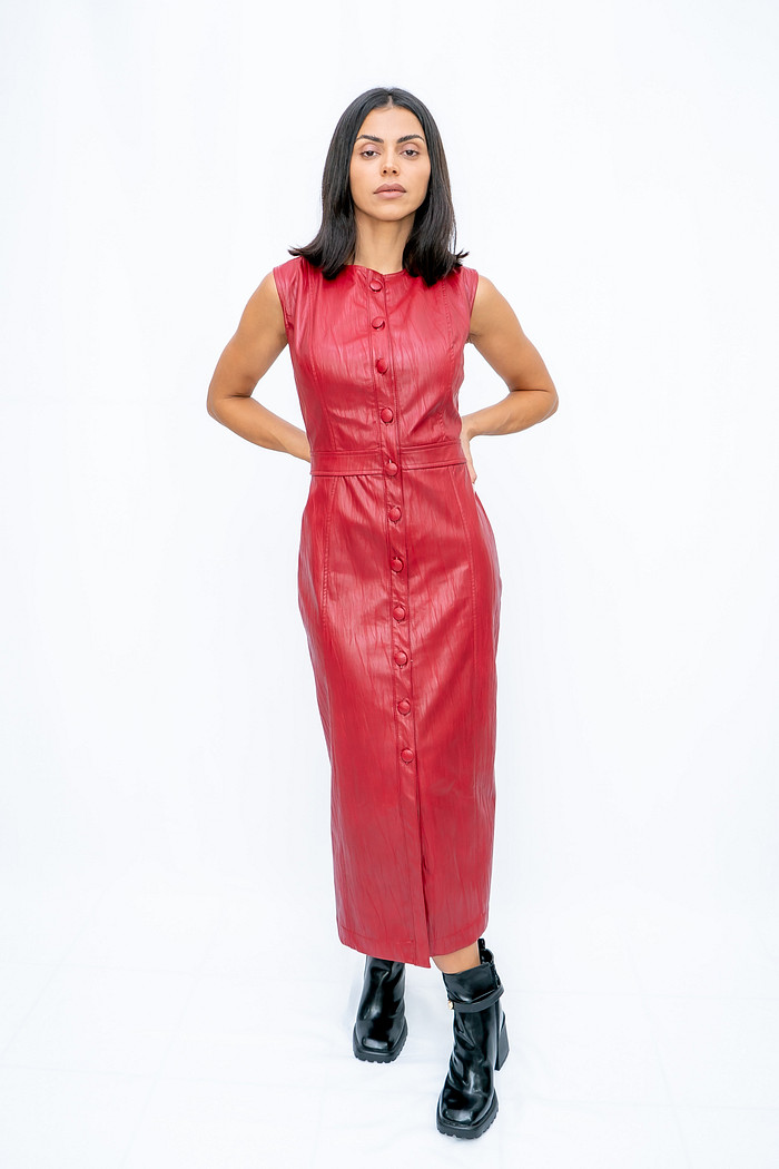 Vestido Midi PU com Botões Rubi Bana Bana