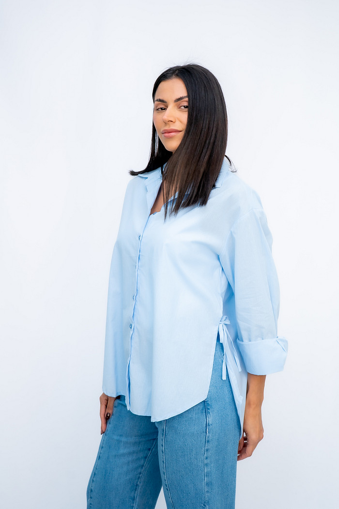 Camisa com Amarração Lateral Azul