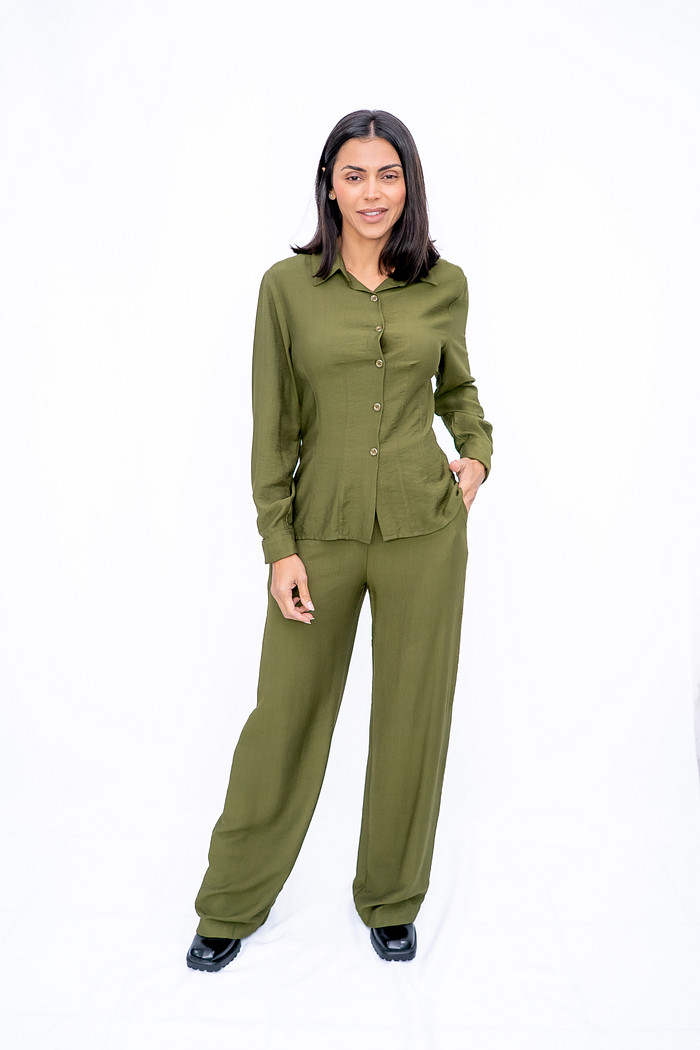 Calça Pantalona Crepe Verde Bana Bana