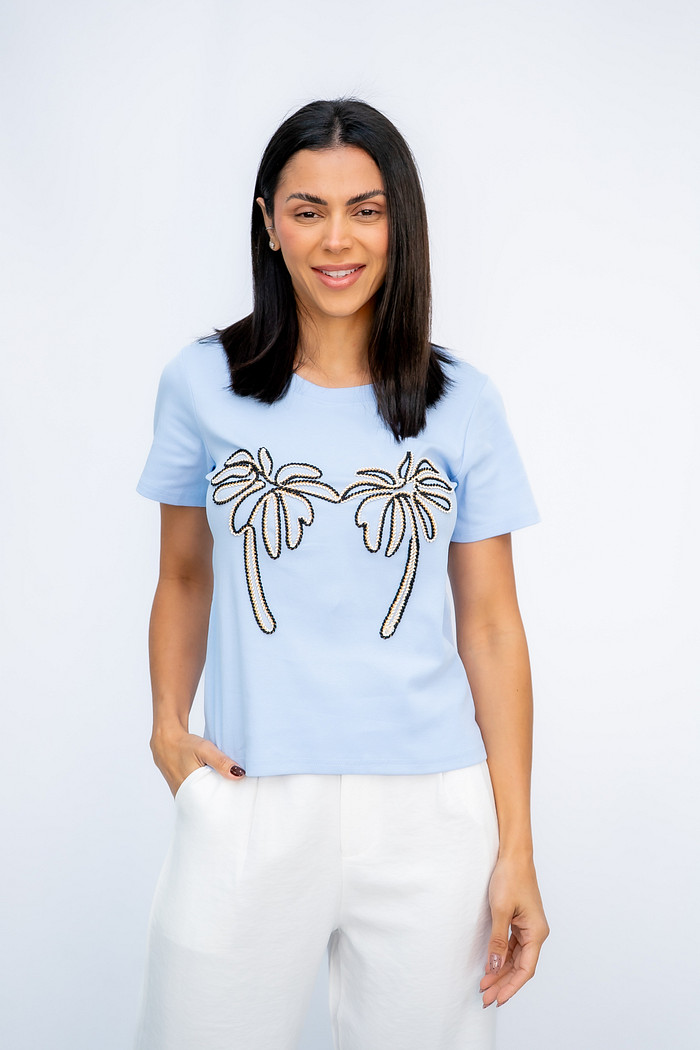 Tshirt Malha com Coqueiros Azul