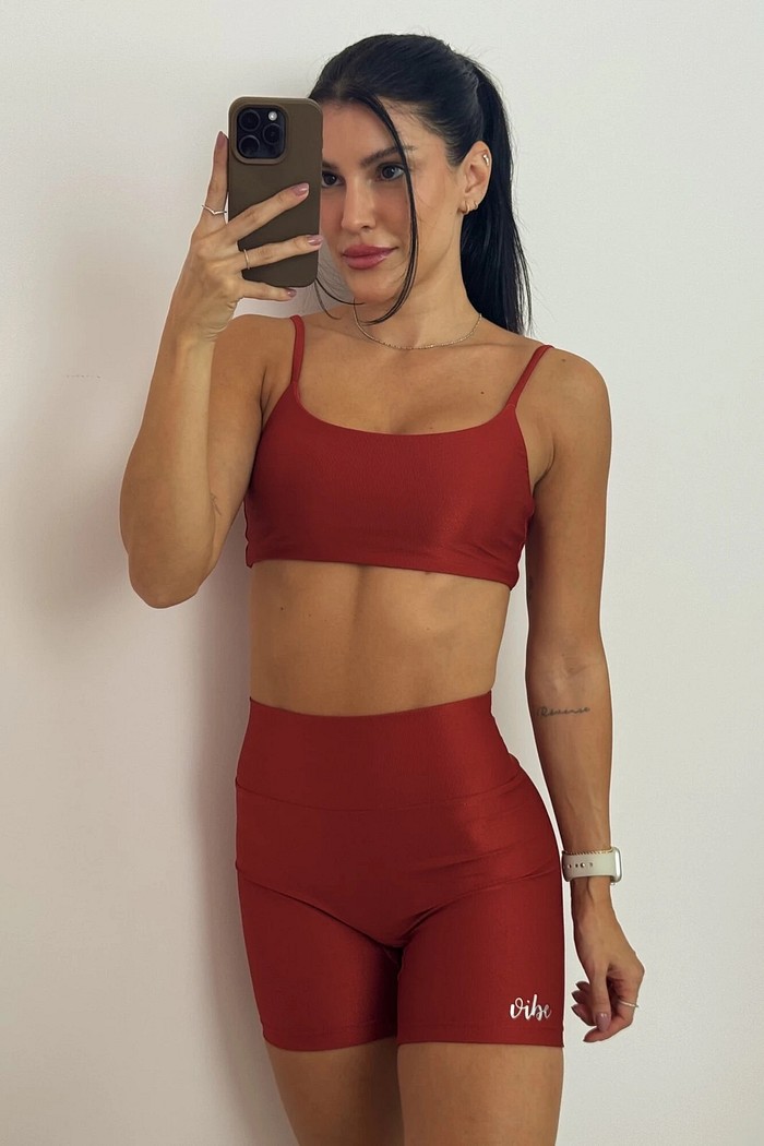 Conjunto: TOP E SHORTS CANELADO CHERRY