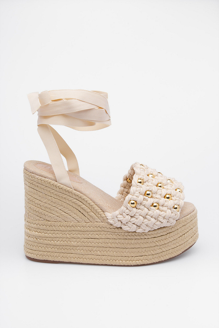 Sandália Serena Off-White — Macramê e Plataforma