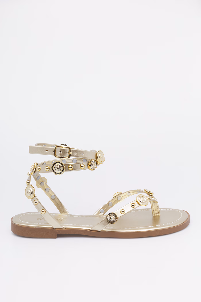 Sandália Luna Dourado MIST – flat feminina com tiras metálicas