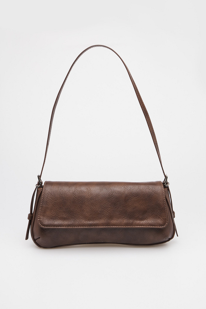 Bolsa Thayla Café MIST - bolsa feminina marrom pequena estilo baguete minimalista