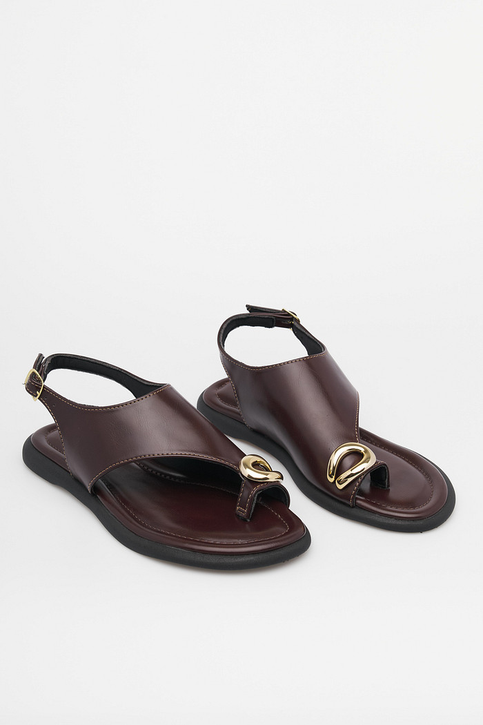 Sandália Pâmela Café com Detalhe Dourado | Mist