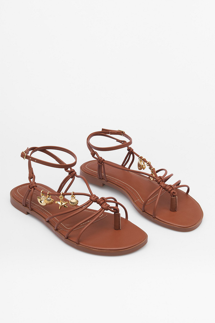 Sandália Betina Camel Rasteira de Amarração