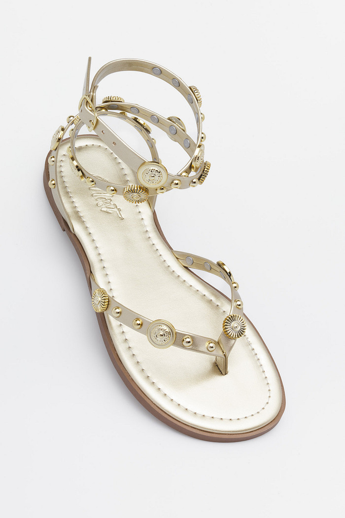 Sandália Luna Dourado MIST – flat feminina com tiras metálicas