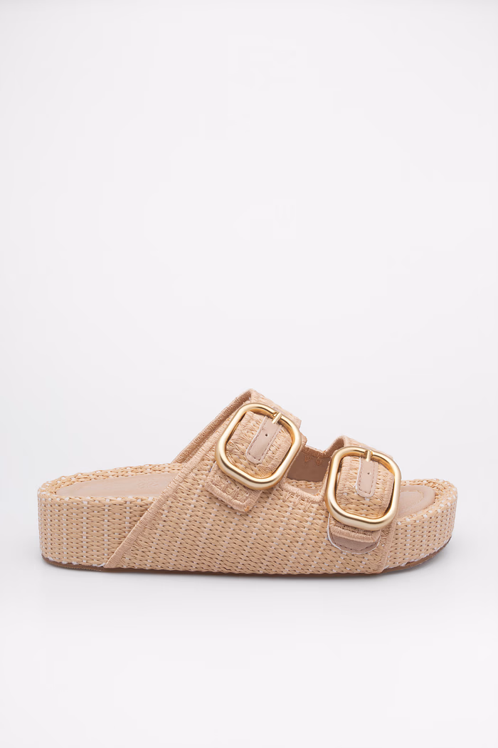 Birken Virgínia Natural feminina em tecido tramado com fivelas douradas