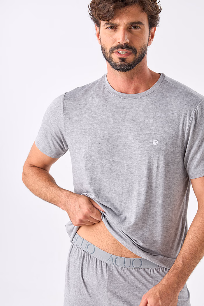 PIJAMA MASCULINO CURTO EM VISCOSE - CLÁSSICO VISCOSE MESCLA