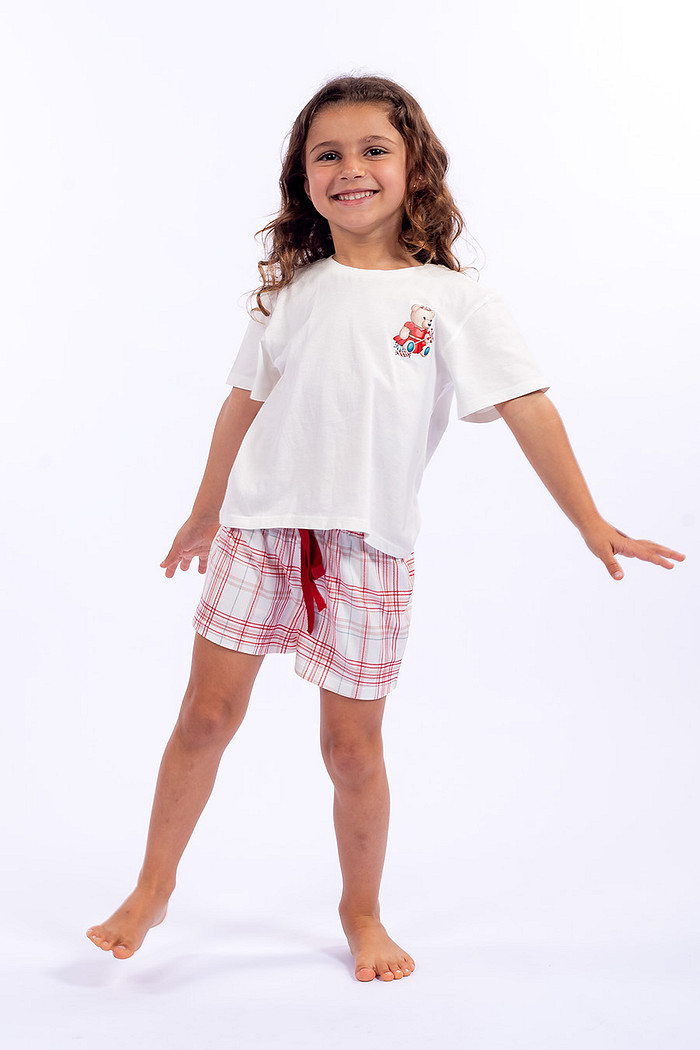 PIJAMA CURTO INFANTIL XADREZ MENINA - ABRAÇO DE URSO