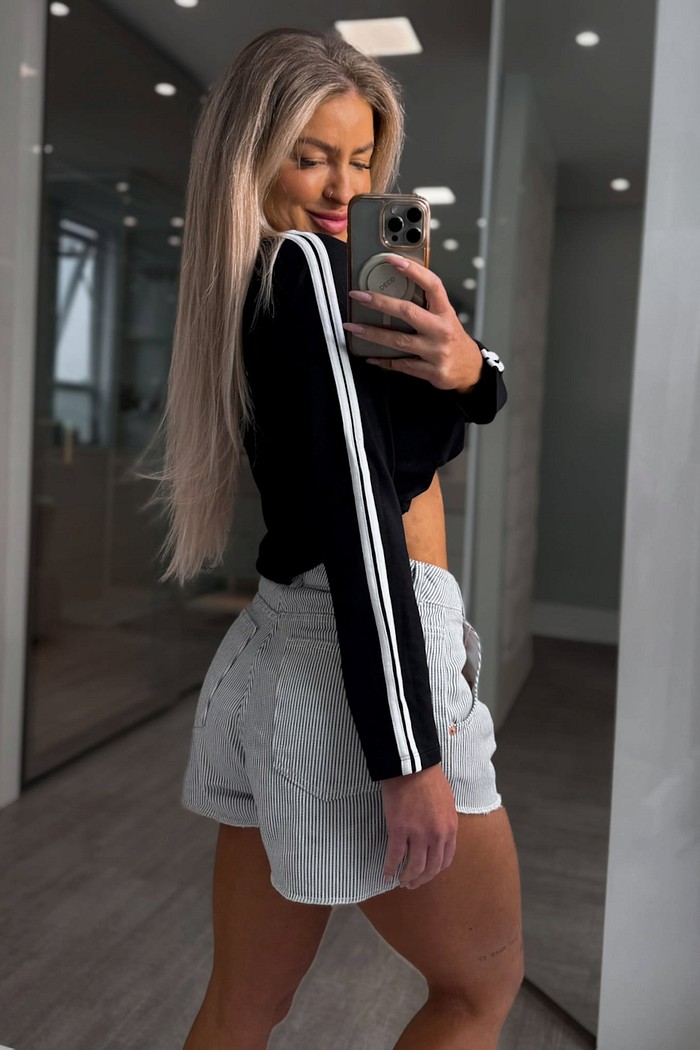 Blusa manga longa moletinho com listras Malu