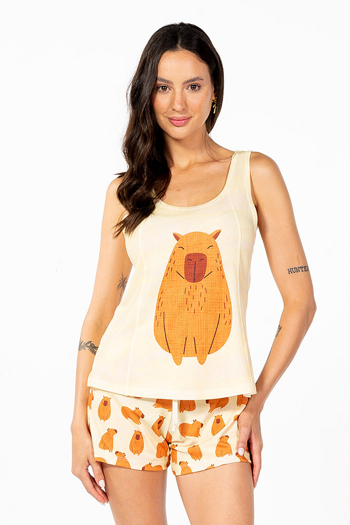 Conjunto Pijama Adulto Feminino Capivarinhas