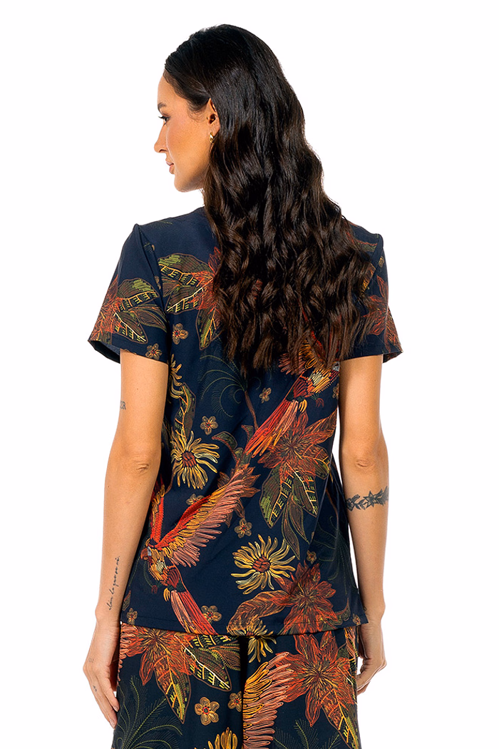 Blusa Atena Arara Flor Bordado Off