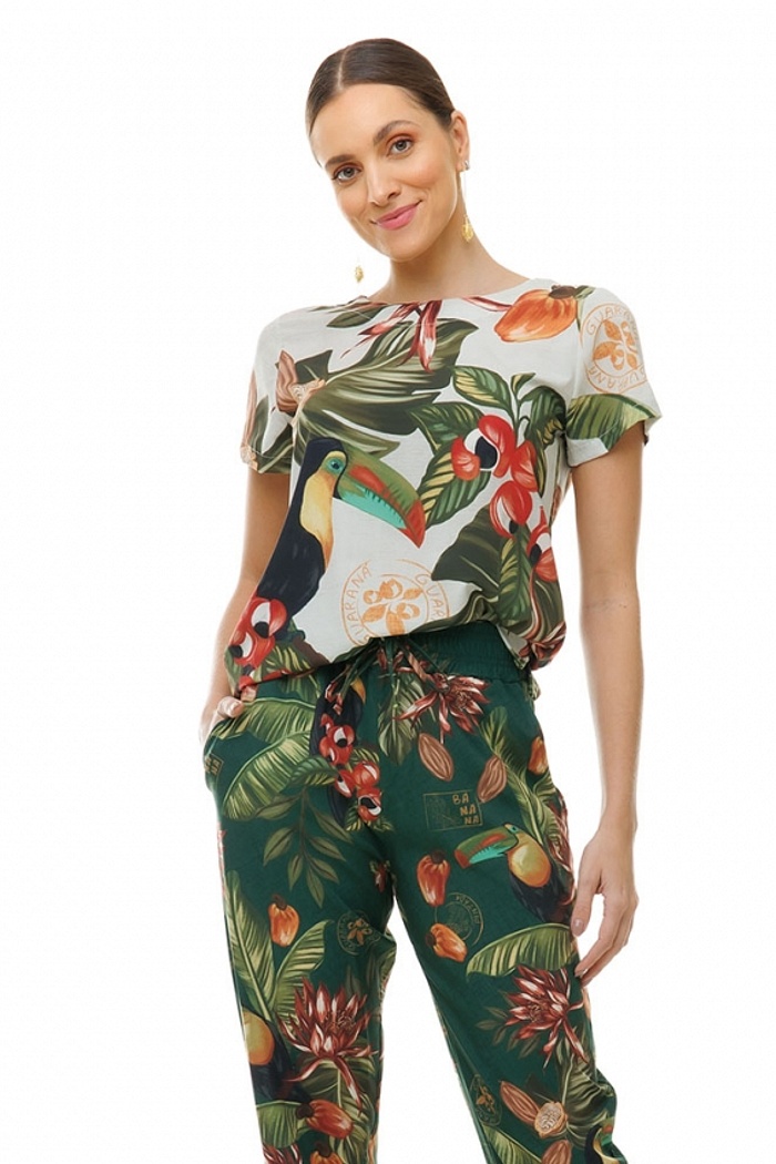 Blusa Atena Tucano com Folhas e Guaraná