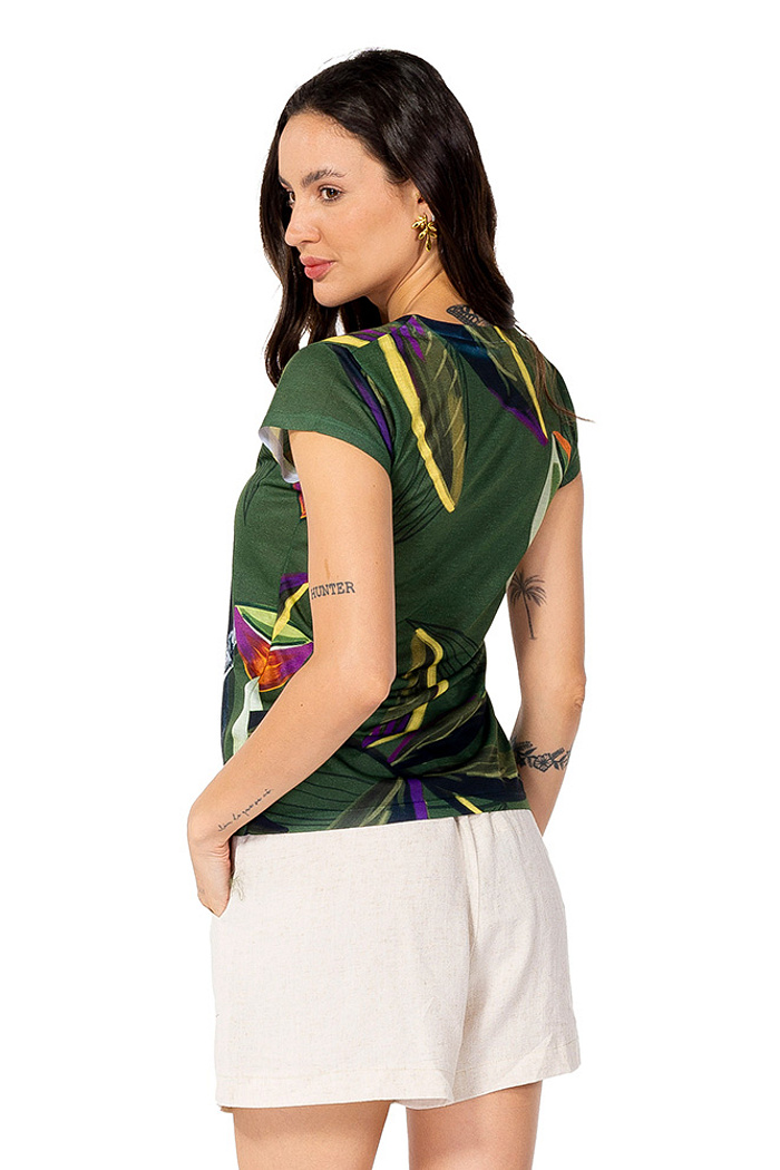 Baby Look Florata Tucano Folhas Verde