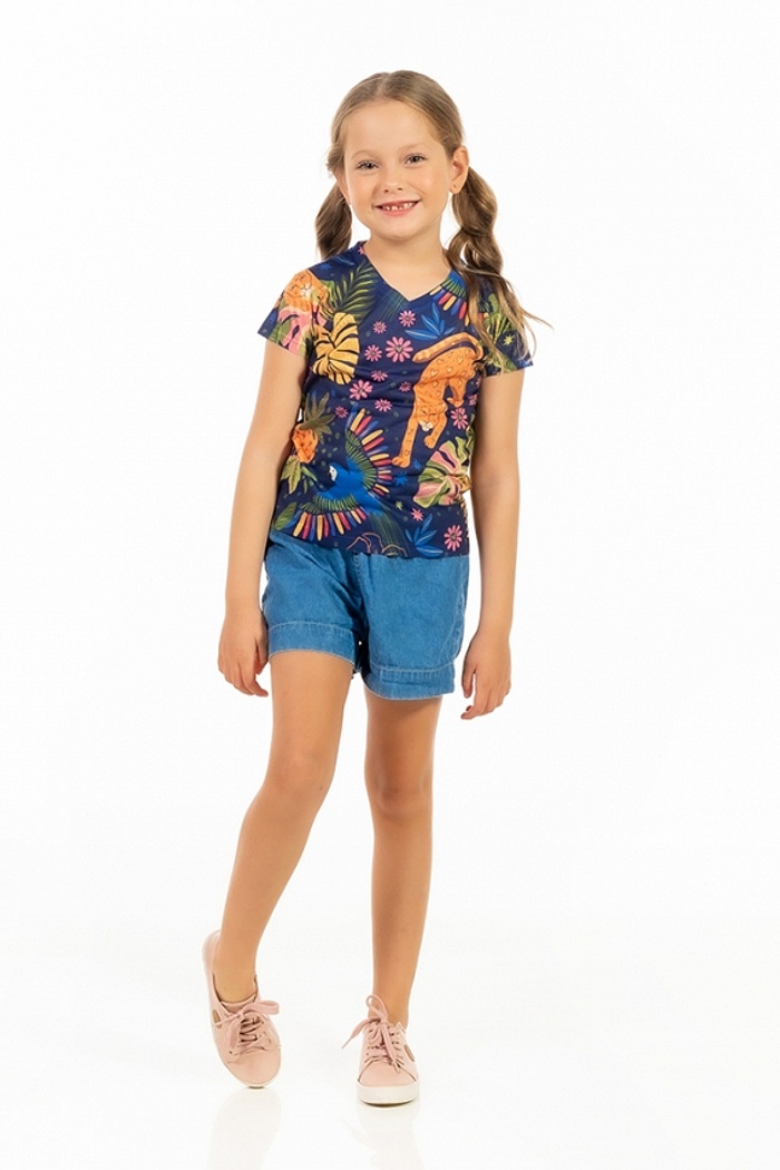 Baby Look Florata Infantil Onça Arara Candy Color