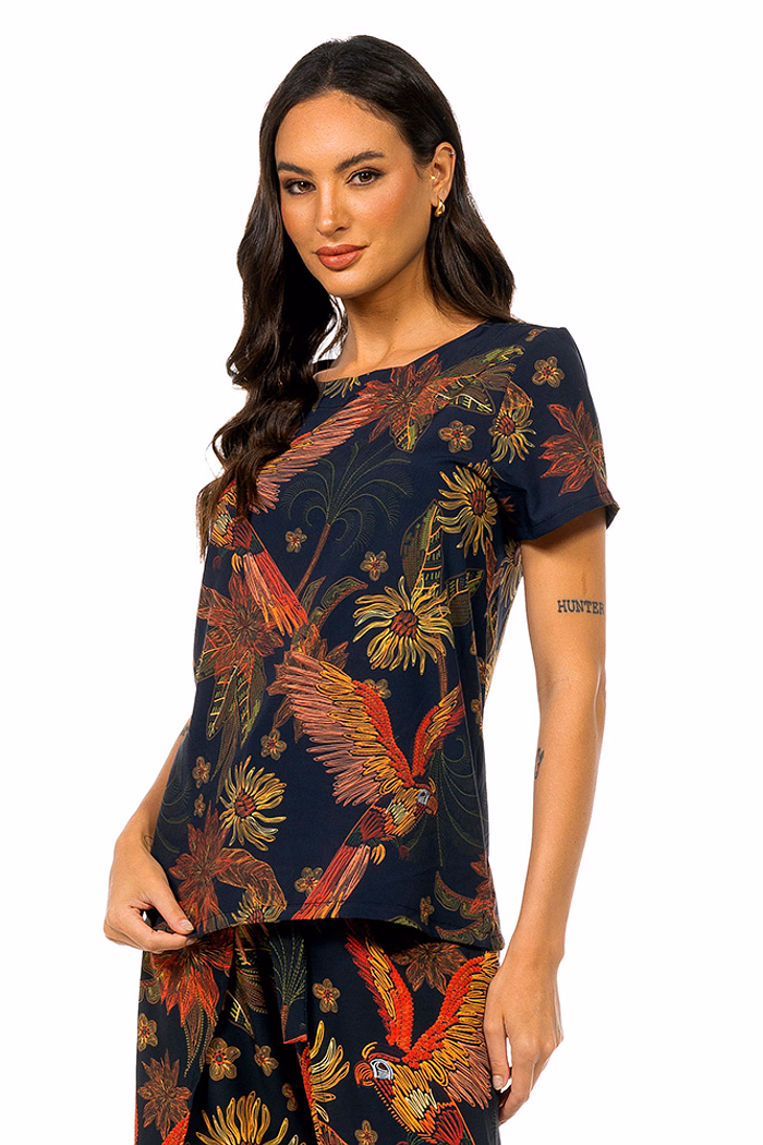Blusa Atena Arara Flor Bordado Off