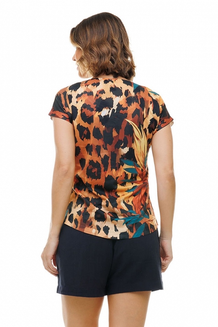 Blusa Jasmim Rosto Onça Folhagem Sépia