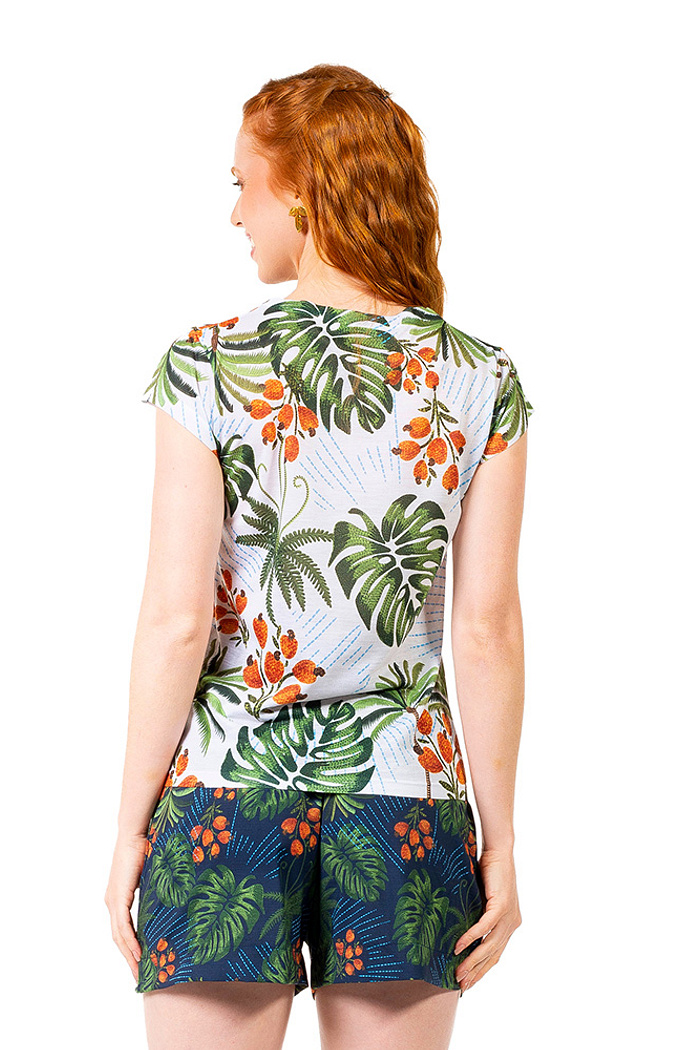 Baby Look Florata Arara Bordado Barra