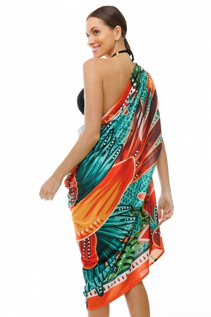 Canga Retangular Aves Color com Fundo Azul Textura