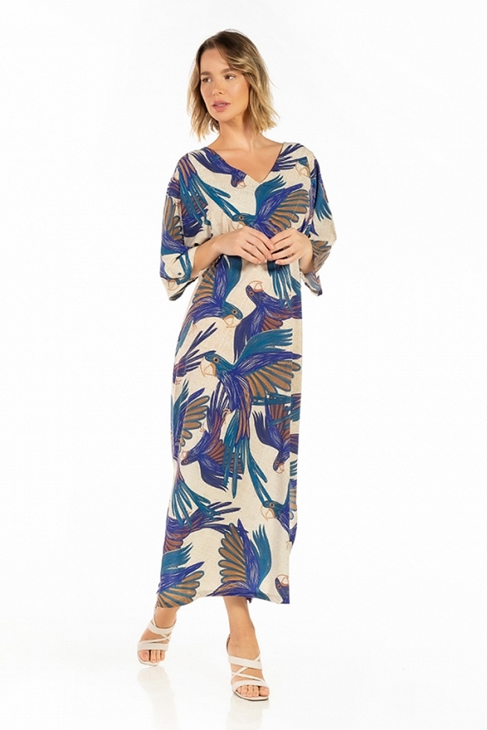 Kaftan Atena Arara Roxa Bordado Lilás