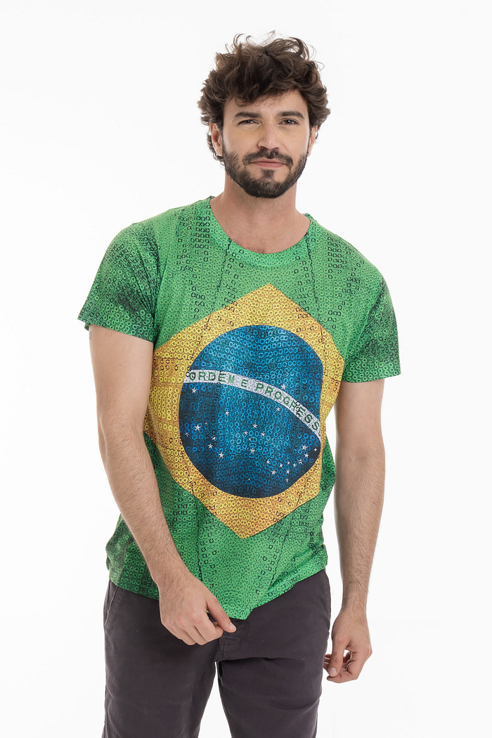 Camiseta Básica Adulto Bandeiras Lantejoulas