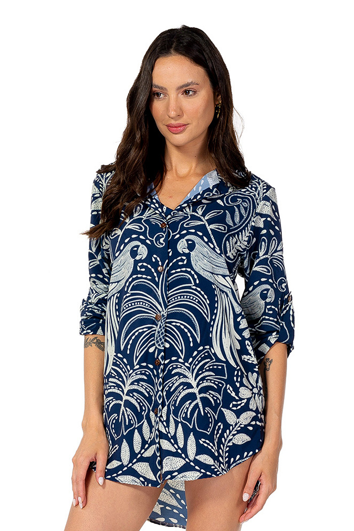 Camisa Alongada Atena Verão Araras Bordado Off