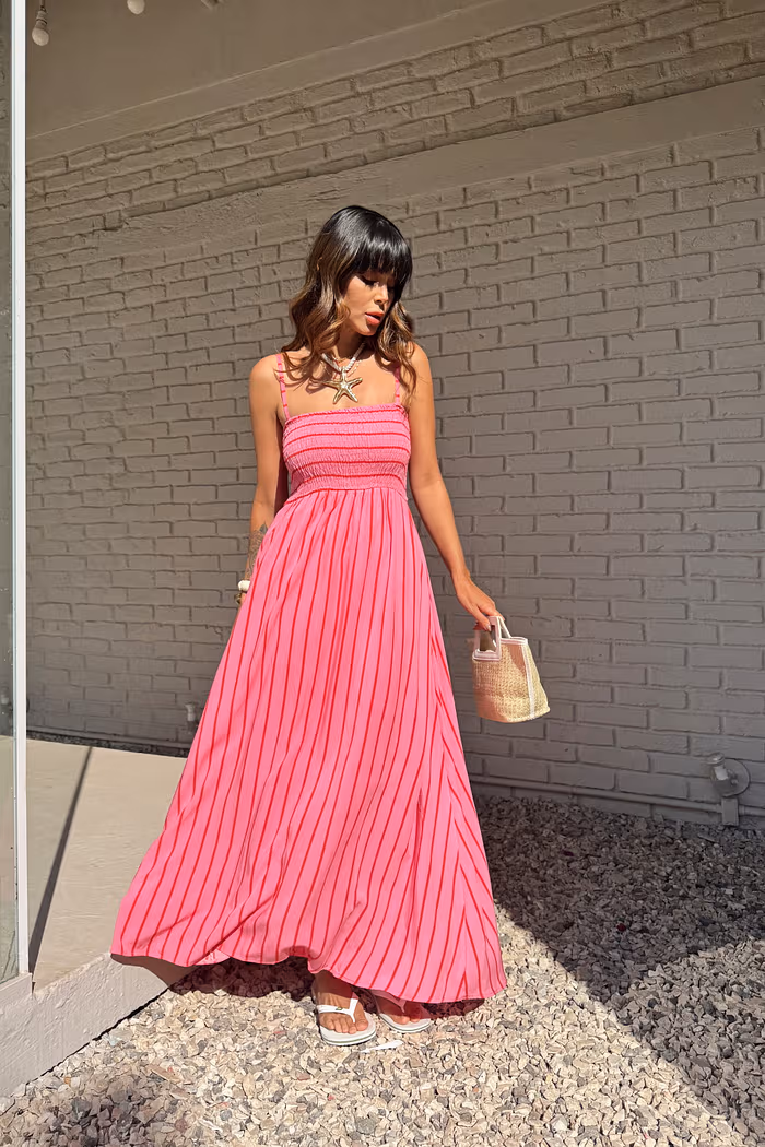 VESTIDO MIDI LISTRADO PANDORA ROSA