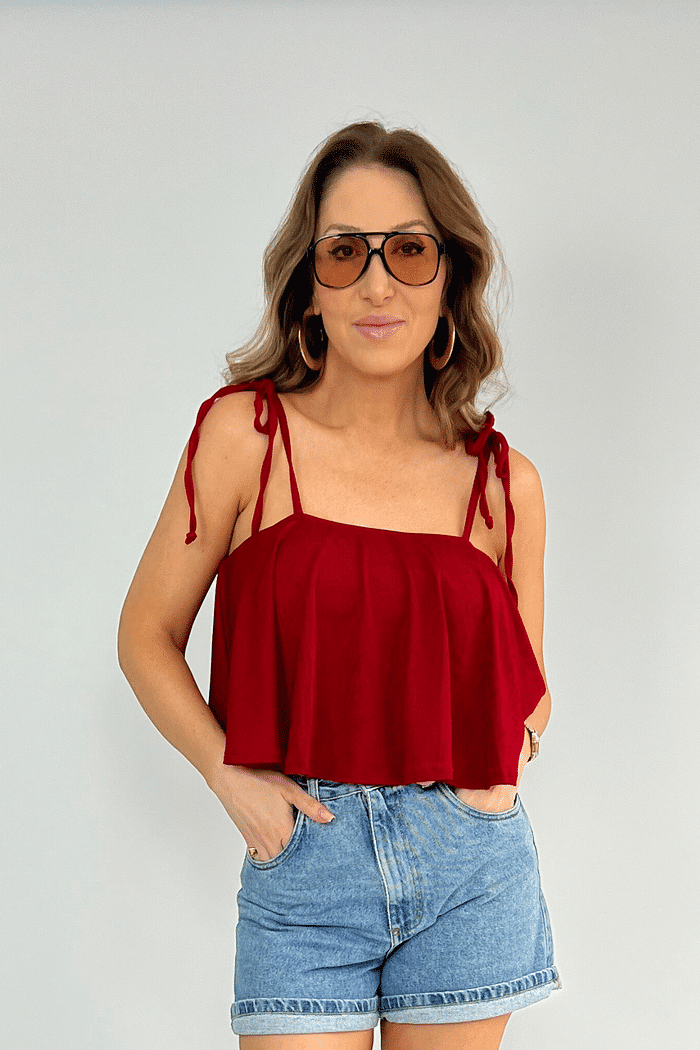 Cropped Com Babado de Alcinha Natalia Vermelho