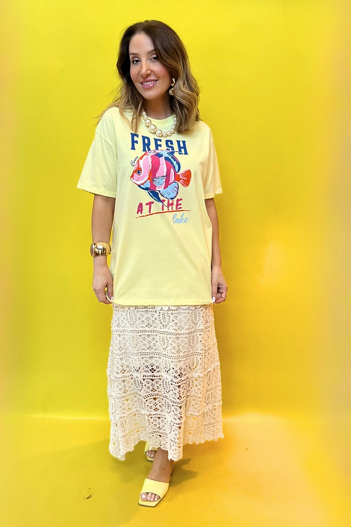 T-Shirt Over Fem Algodão Amaciado Fresh Amarelo