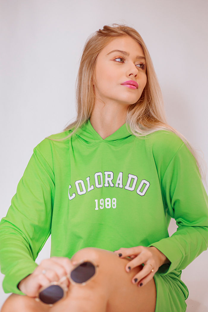 Vestido Moletom Com Capuz Colorado Nayra Verde