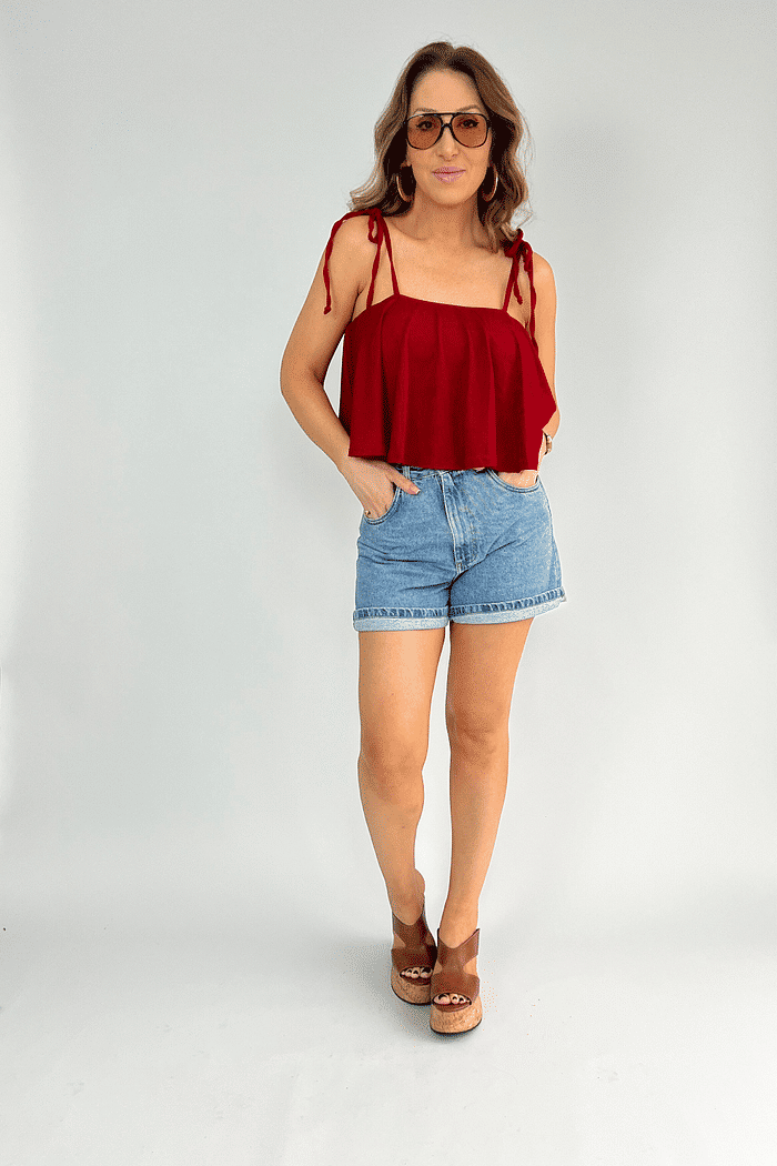 Cropped Com Babado de Alcinha Natalia Vermelho