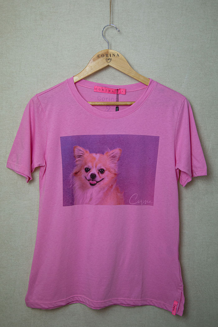 T-Shirt Feminina Algodão Chihuahua Rosa