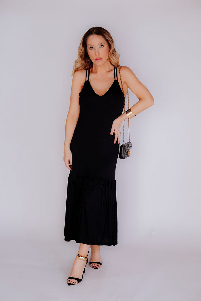 Vestido Midi Viscolycra Alça Dupla Melissa Preto