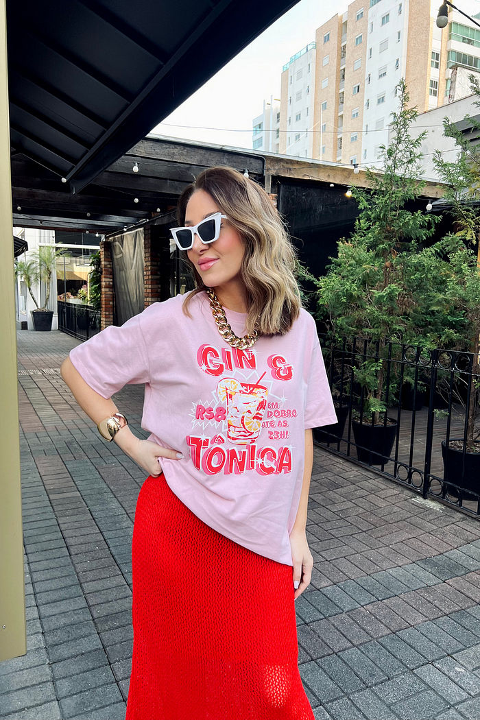 T-Shirt Over Fem Algodão Amaciado Gin & Tônica Rosa