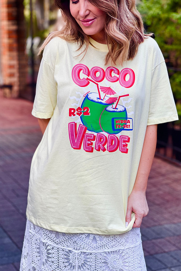 T-Shirt Over Fem Algodão Amaciado Coco Verde  Amarelo