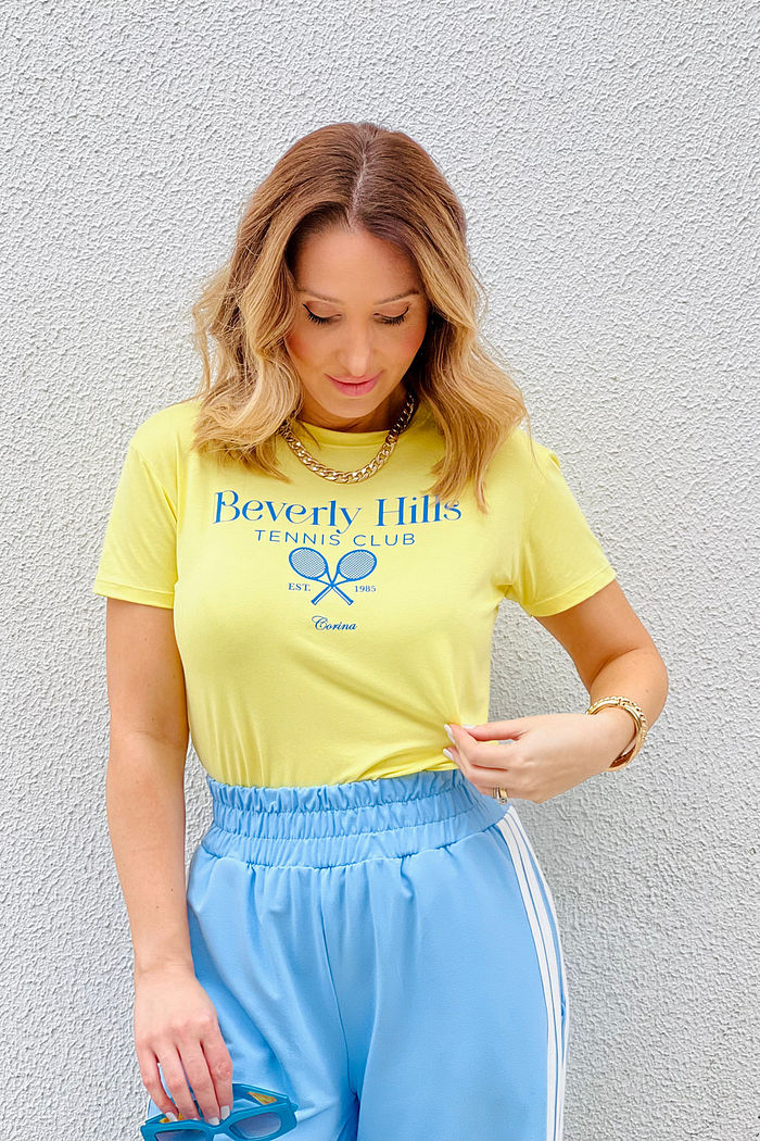T-Shirt Fem Viscolycra Estampada Beverly Hills Amarela
