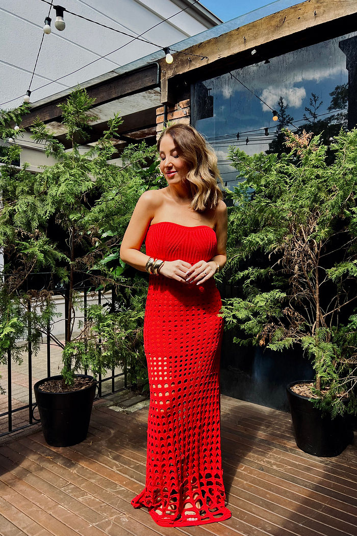 VESTIDO TRICOT TOMARA QUE CAIA PANDORA VERMELHO