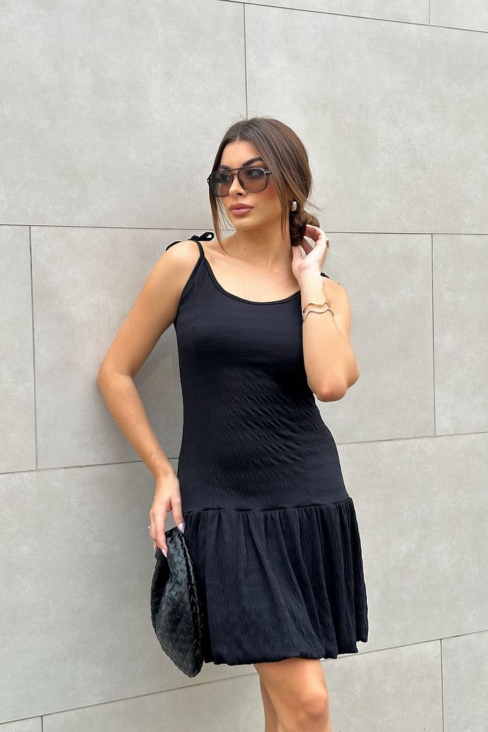Vestido Canelado Balonê Nara Preto