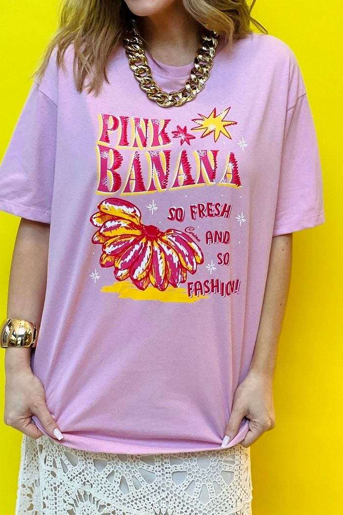 T-Shirt Over Fem Algodão Amaciado Pink Banana Rosa