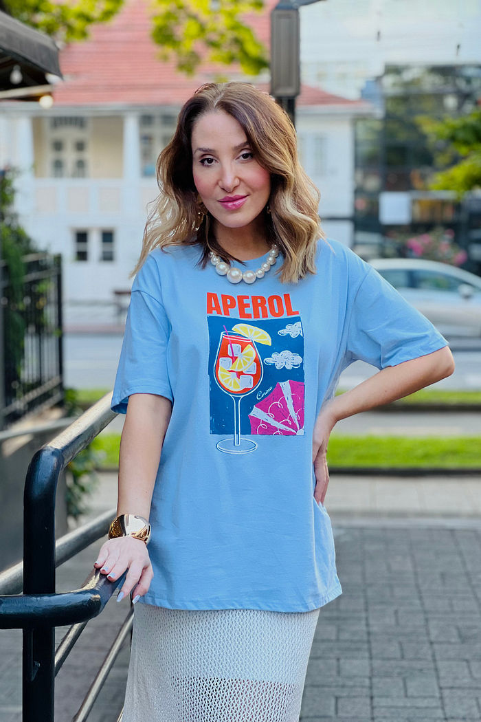 T-Shirt Over Fem Algodão Amaciado Aperol Azul