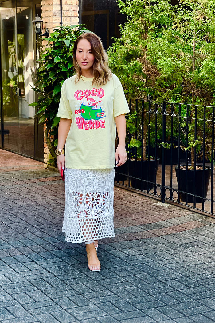 T-Shirt Over Fem Algodão Amaciado Coco Verde  Amarelo