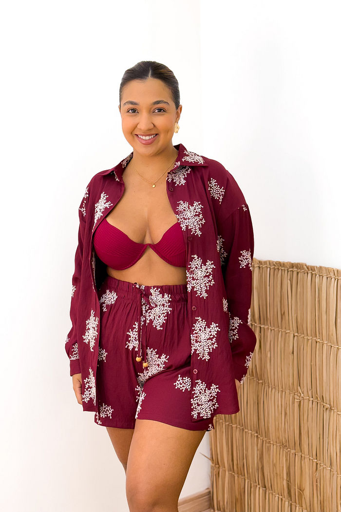 KIT VENEZA CHEMISE + SHORT - BORDÔ