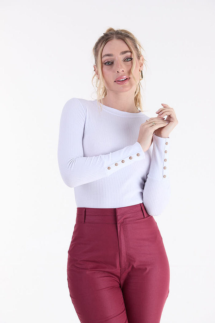BLUSA FEM ML RIB 6X3 C/  BOTOES PUNHO