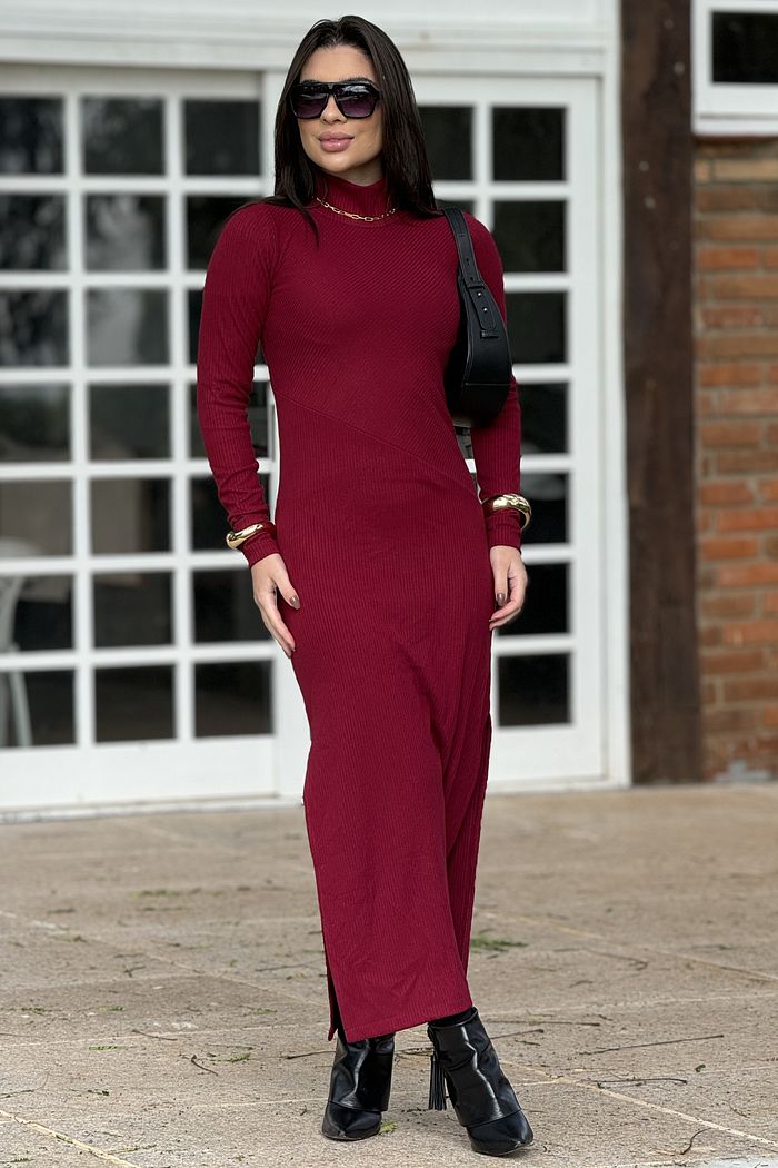 Vestido Midi Canelado Cherry