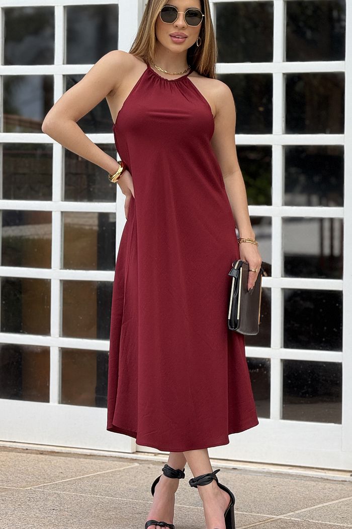 Vestido Carola Midi Bordo