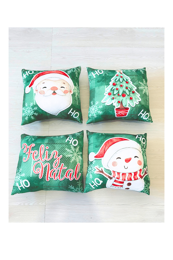 KIT 4 CAPAS DE ALMOFADAS DE SARJA DECORATIVAS NATAL - 45x45