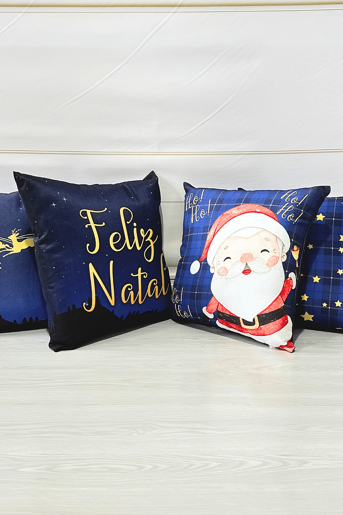 KIT 4 CAPAS DE ALMOFADAS DE SARJA DECORATIVAS NATAL - 45x45