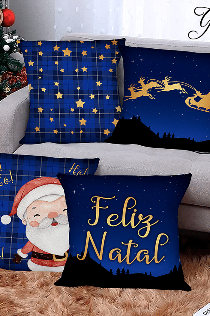 KIT 4 CAPAS DE ALMOFADAS DE SARJA DECORATIVAS NATAL - 45x45